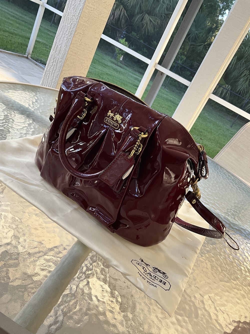 Coach Patent Leather Satchel Bag - Burgundy - Picture 2 of 5